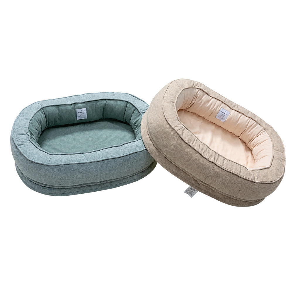 JMT-905546 Warm and Waterproof Pet Kennel Mat - Comfortable Cloth Design in Lake Blue, Available in M and L Sizes
