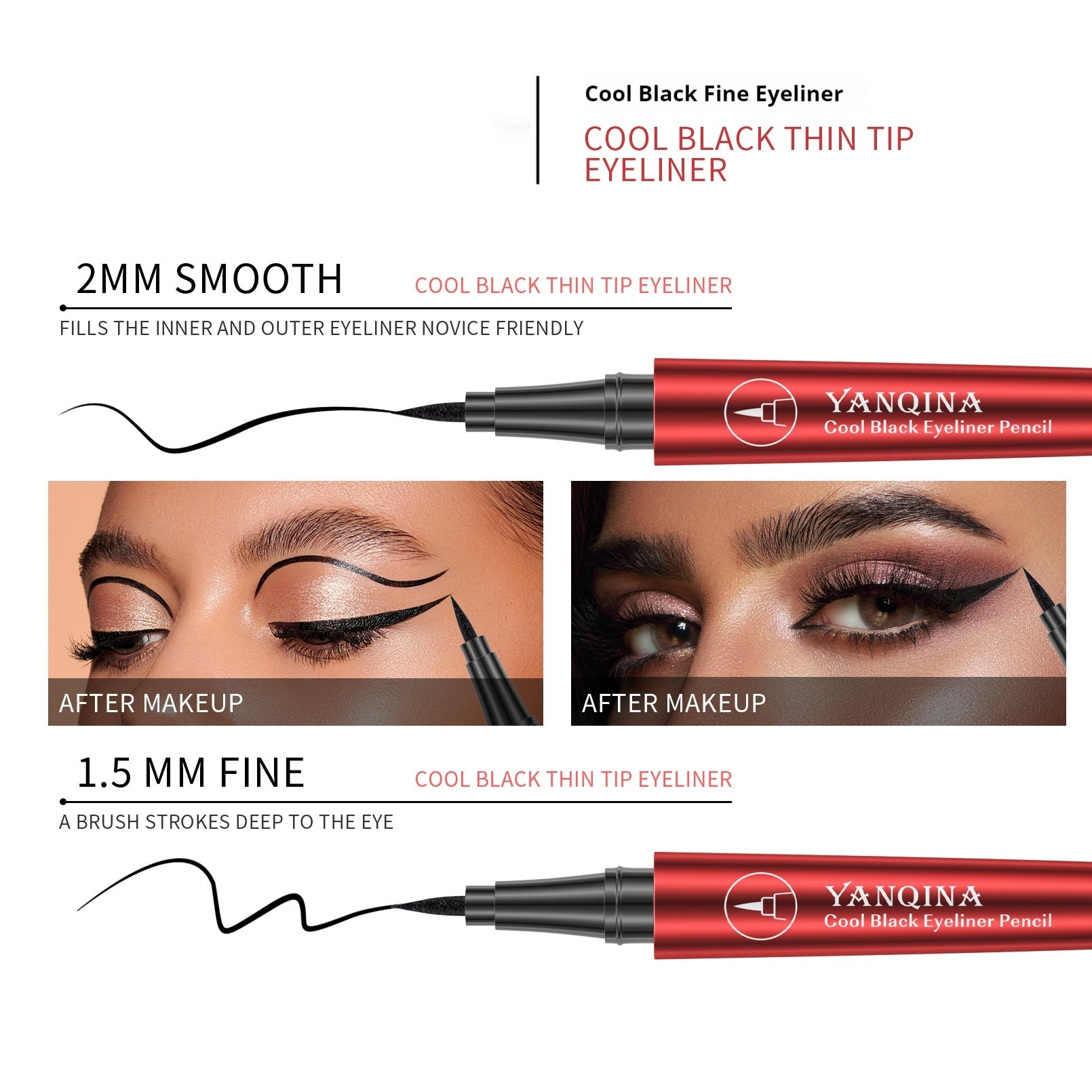 JMT-905674 Black Waterproof Liquid Eyeliner - Smudge-Proof and Long-Lasting Makeup Solution