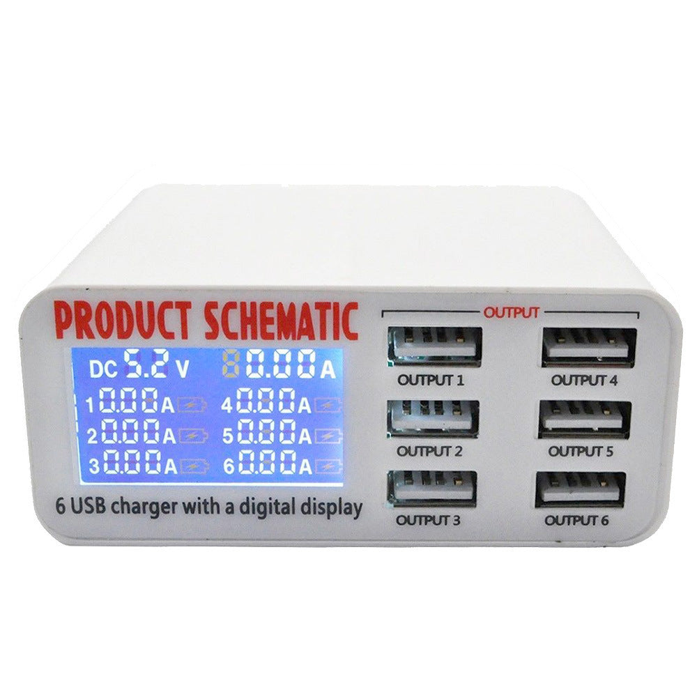JMT-905930 6USB Intelligent Mobile Charger with LCD Display and Smart Voltage Detection
