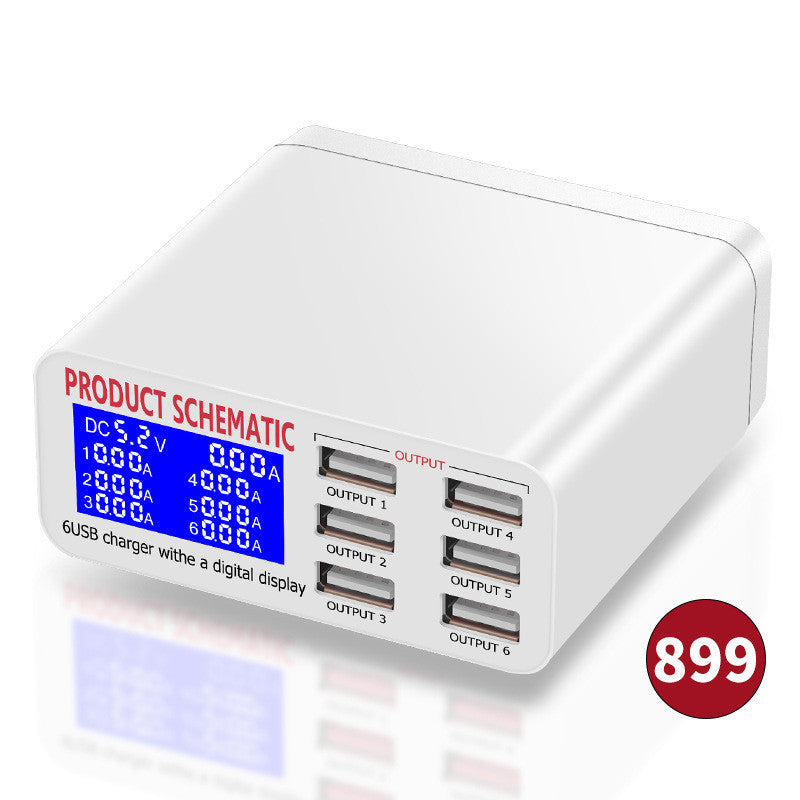 JMT-905930 6USB Intelligent Mobile Charger with LCD Display and Smart Voltage Detection