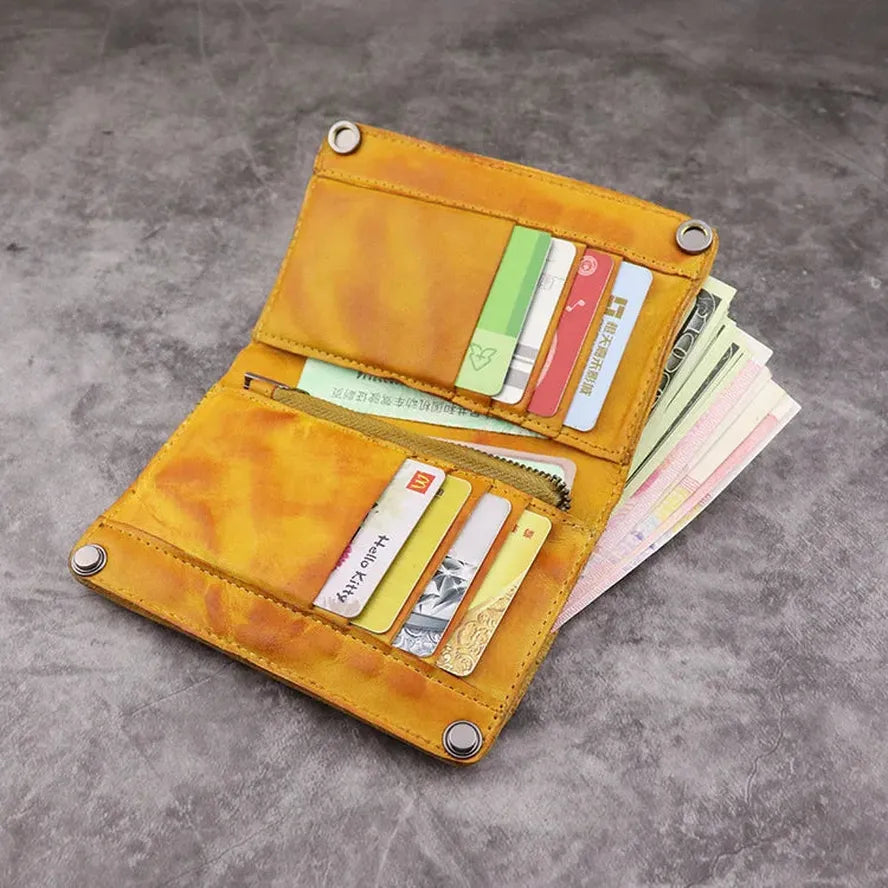 JMT-906762 Genuine Leather Retro Long Wallet for Men with Multi Card Slots and Zip Closure