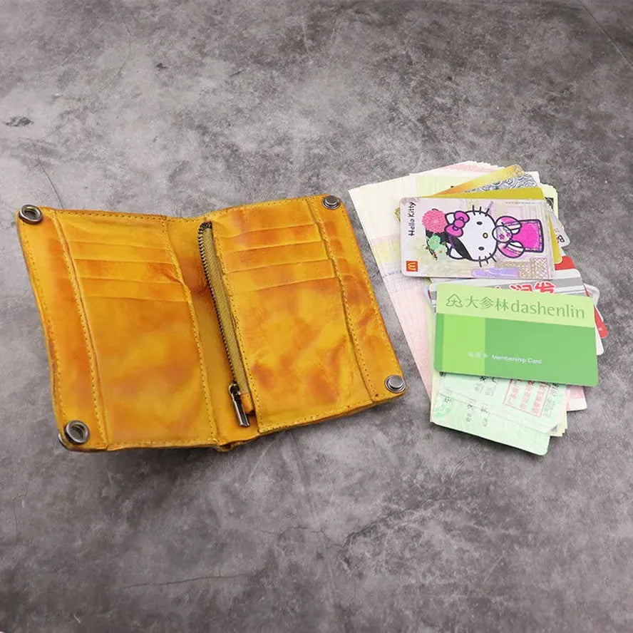 JMT-906762 Genuine Leather Retro Long Wallet for Men with Multi Card Slots and Zip Closure
