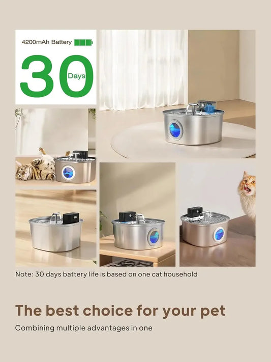 JMT-906762 Stainless Steel Cat Water Fountain 3.2L with Dual Outlet - Portable Automatic Drinking Station