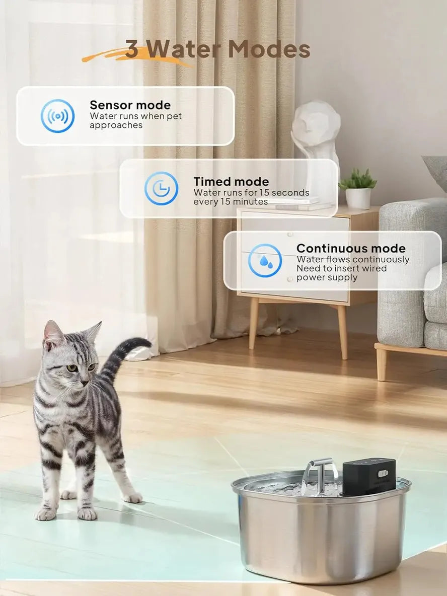 JMT-906762 Stainless Steel Cat Water Fountain 3.2L with Dual Outlet - Portable Automatic Drinking Station