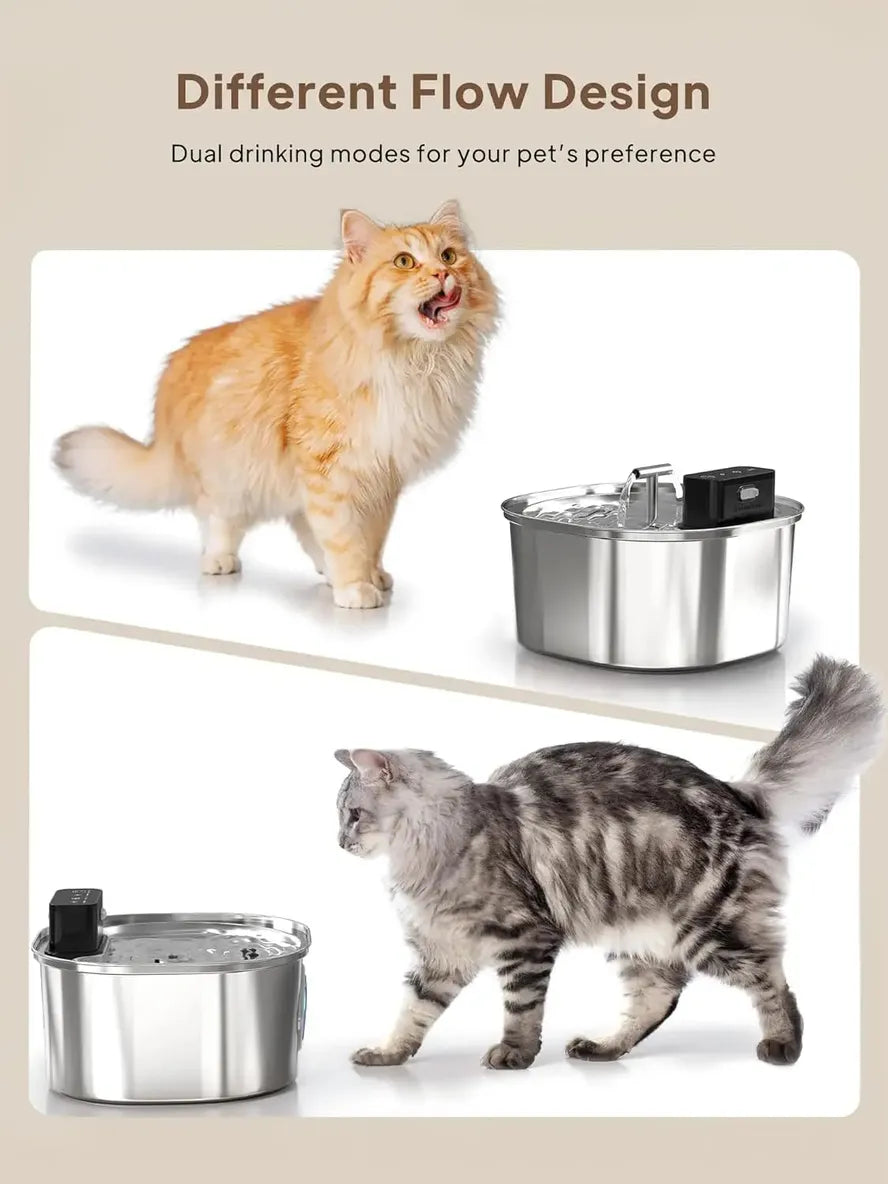 JMT-906762 Stainless Steel Cat Water Fountain 3.2L with Dual Outlet - Portable Automatic Drinking Station
