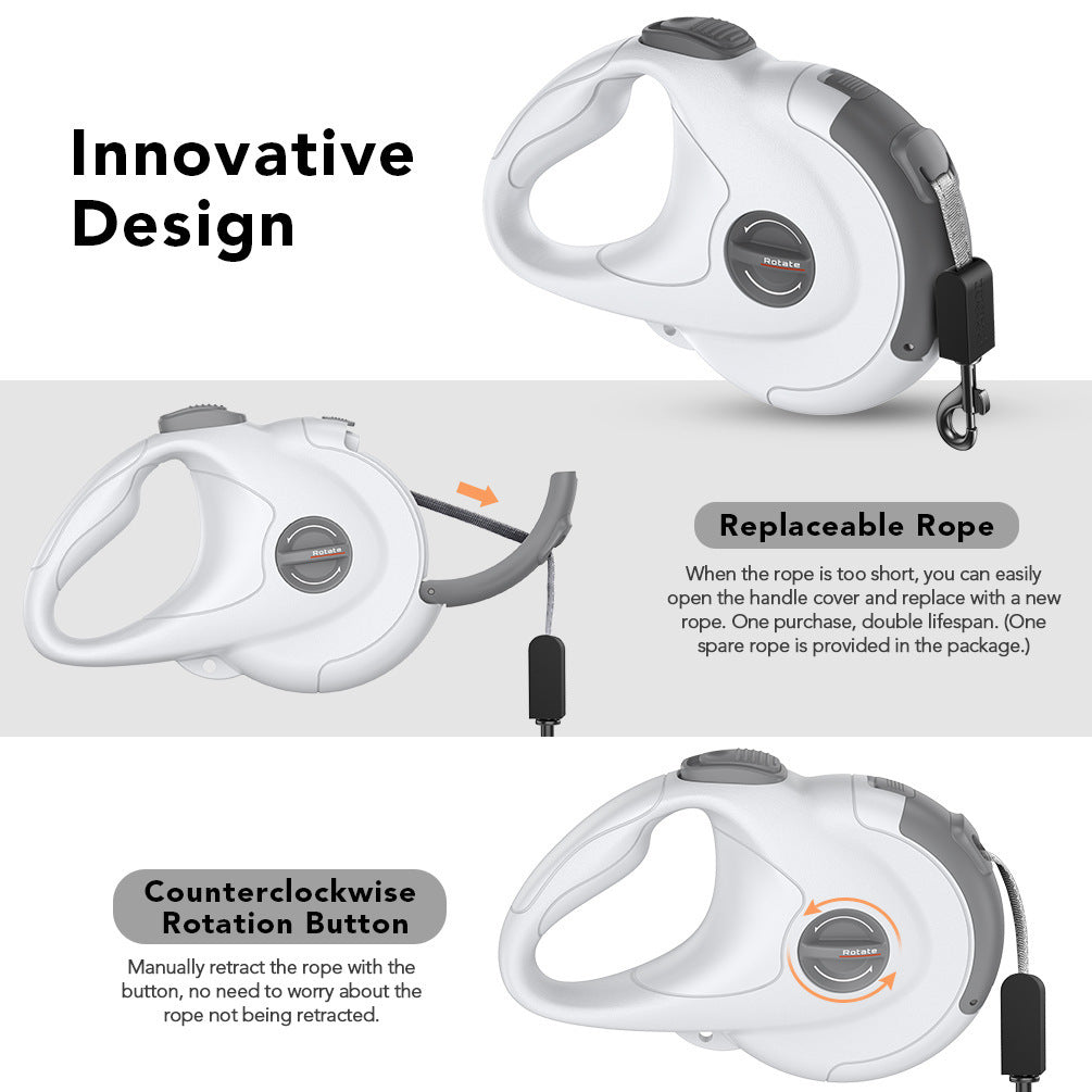 JMT-906890 Retractable Reflective Dog Traction Belt, 4m Scalable Length, Black and Off-White