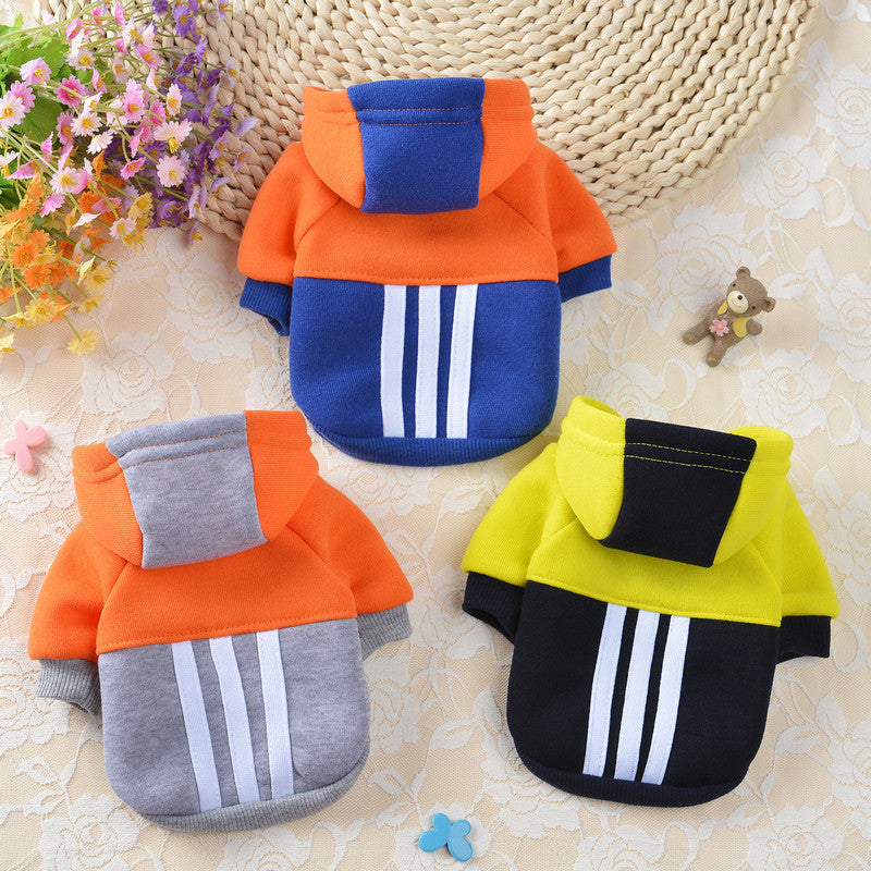 JMT-907018 Fleece Hooded Contrast Sweater for Dogs - Cotton Blend, Casual Style in Blue, Gray, Yellow