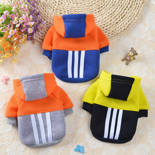 JMT-907018 Fleece Hooded Contrast Sweater for Dogs - Cotton Blend, Casual Style in Blue, Gray, Yellow