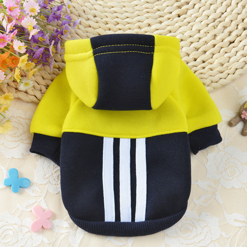 JMT-907018 Fleece Hooded Contrast Sweater for Dogs - Cotton Blend, Casual Style in Blue, Gray, Yellow