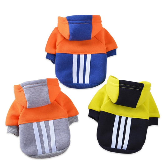JMT-907018 Fleece Hooded Contrast Sweater for Dogs - Cotton Blend, Casual Style in Blue, Gray, Yellow