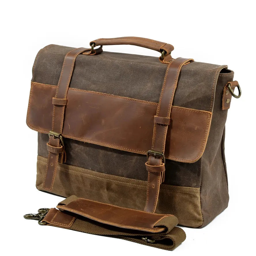 JMT-907146 Waterproof Oil Wax Canvas Leather Briefcase for Men - Retro Business Bag