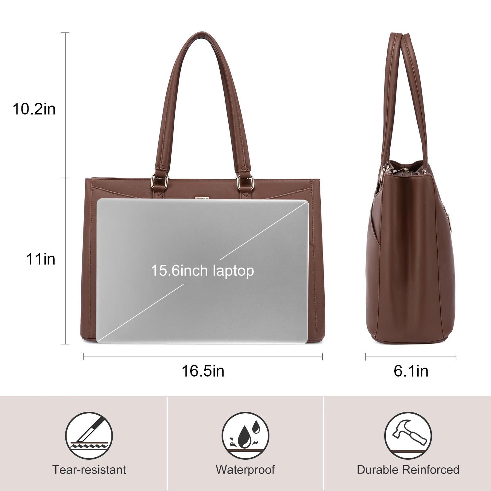 JMT-907210 Waterproof Leather Laptop Tote Briefcase for 15.6 inch Laptops with Casual Office Design for Women