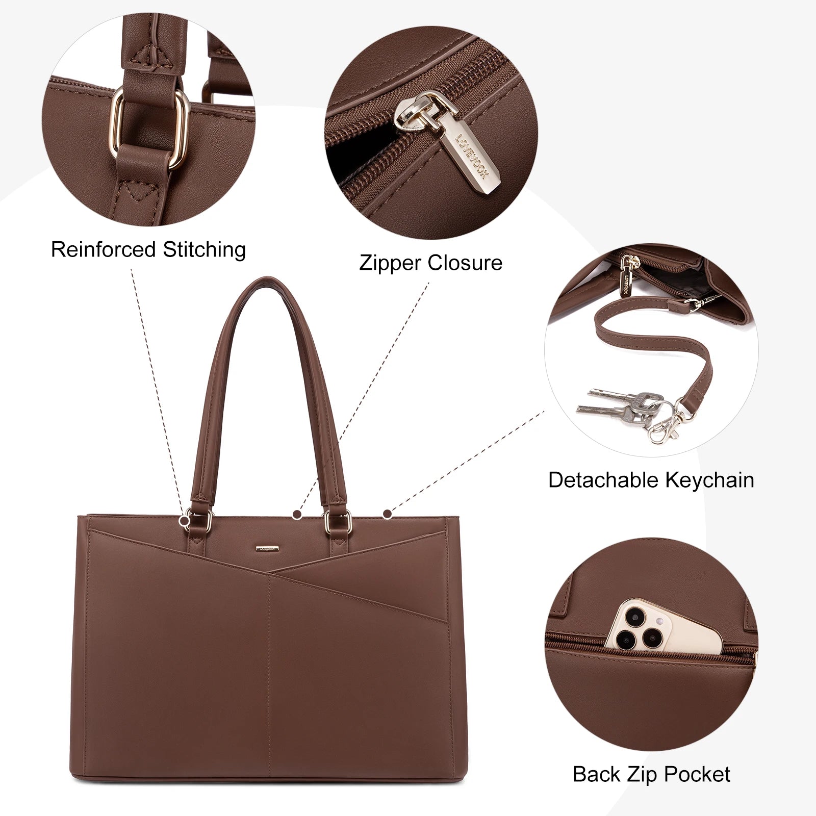 JMT-907210 Waterproof Leather Laptop Tote Briefcase for 15.6 inch Laptops with Casual Office Design for Women