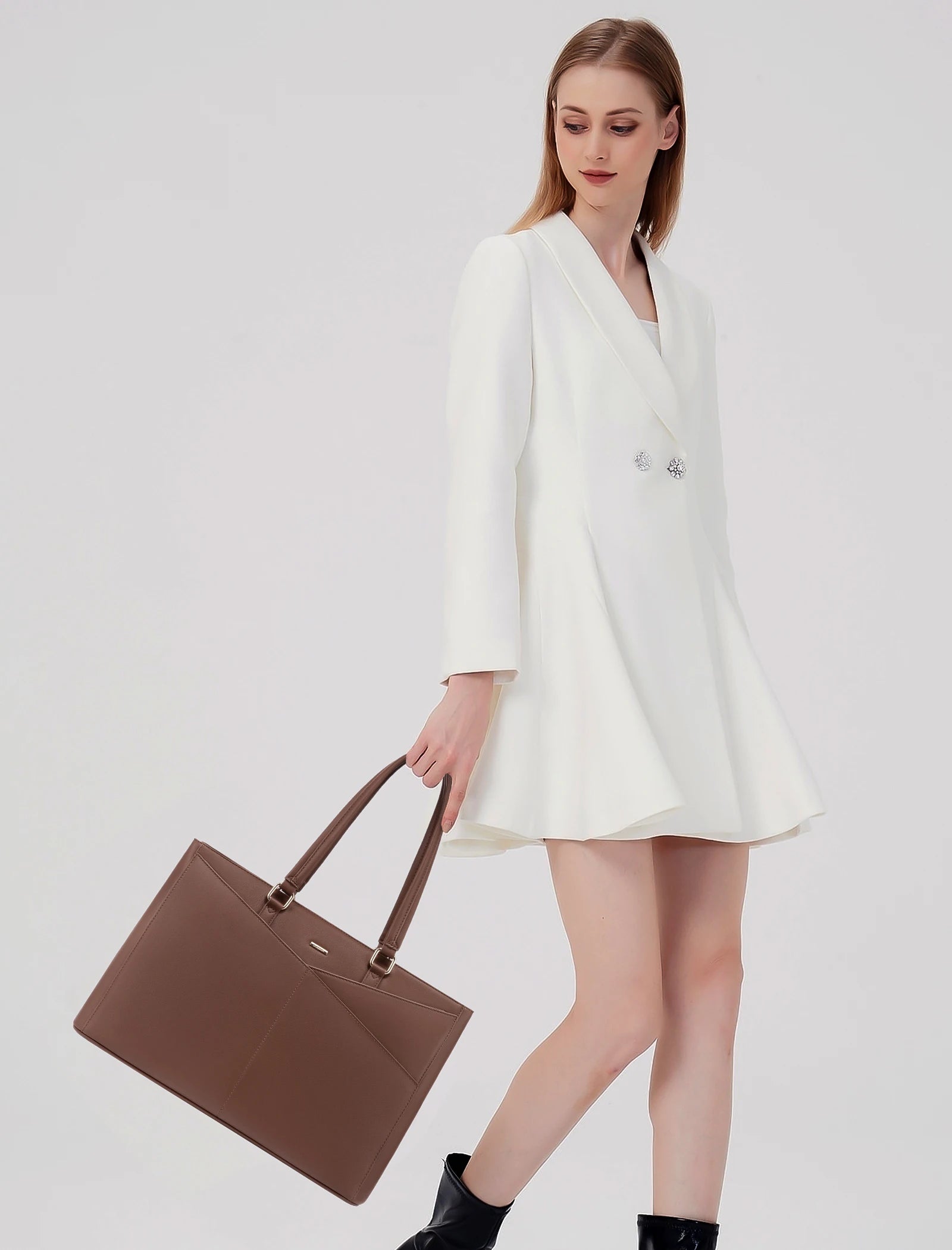 JMT-907210 Waterproof Leather Laptop Tote Briefcase for 15.6 inch Laptops with Casual Office Design for Women