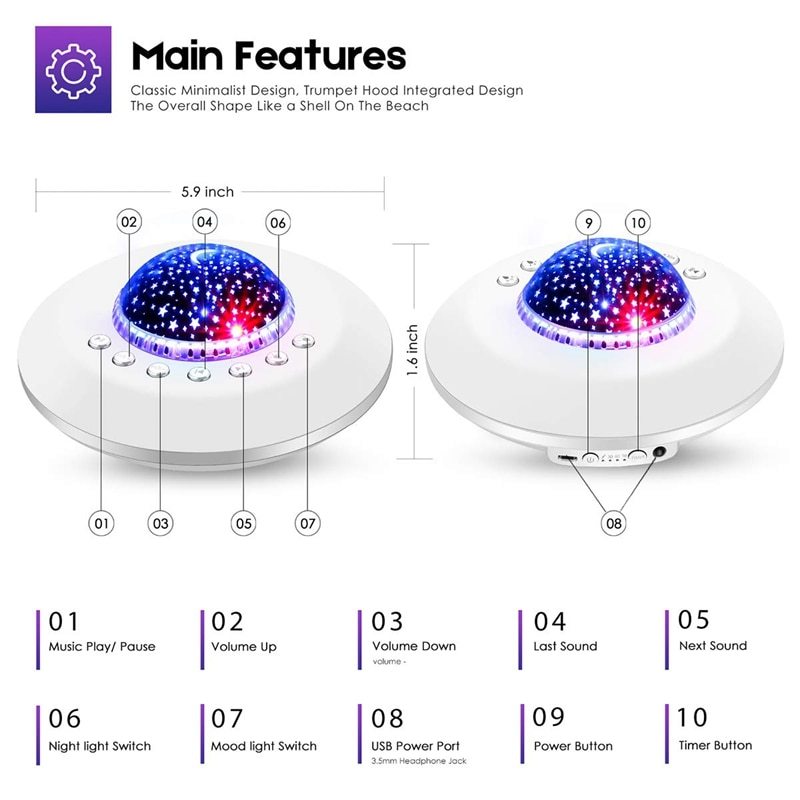 JMT-907722 Soothing Baby Night Light with Built-in Sounds and Timer Function