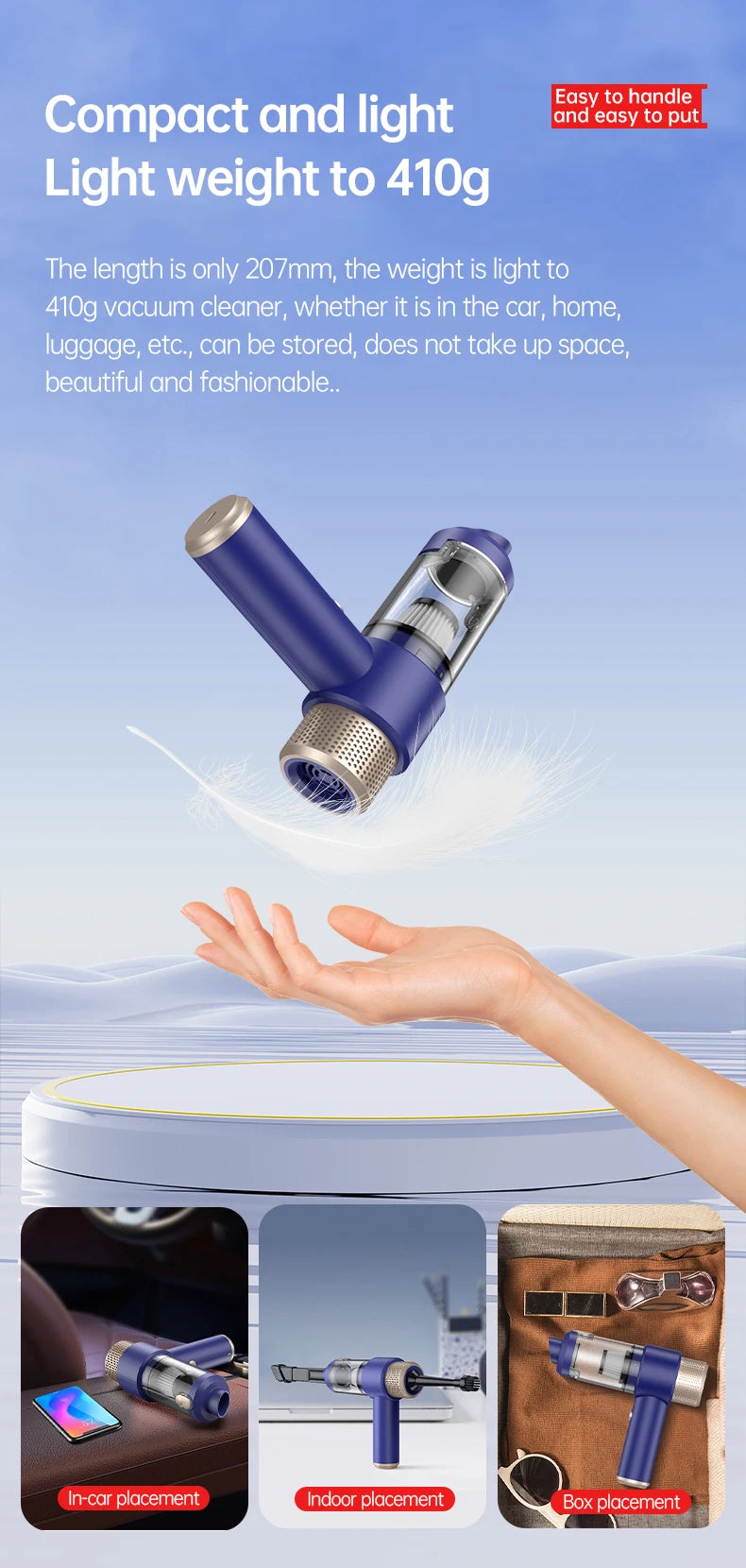 JMT-907850 3-in-1 Wireless Handheld Vacuum and Air Duster for Effective Car and Desktop Cleaning, 18-Minute Runtime, ABS Material