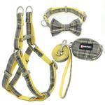 JMT-908042 Plaid Cotton Dog Leash and Collar Set with Snack Bag - Adjustable for All Breeds