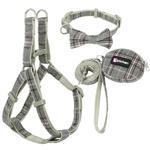 JMT-908042 Plaid Cotton Dog Leash and Collar Set with Snack Bag - Adjustable for All Breeds