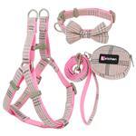 JMT-908042 Plaid Cotton Dog Leash and Collar Set with Snack Bag - Adjustable for All Breeds