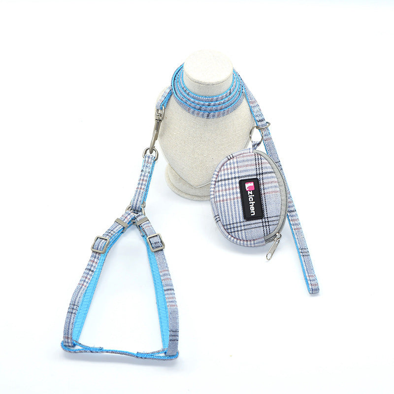 JMT-908042 Plaid Cotton Dog Leash and Collar Set with Snack Bag - Adjustable for All Breeds