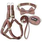 JMT-908042 Plaid Cotton Dog Leash and Collar Set with Snack Bag - Adjustable for All Breeds