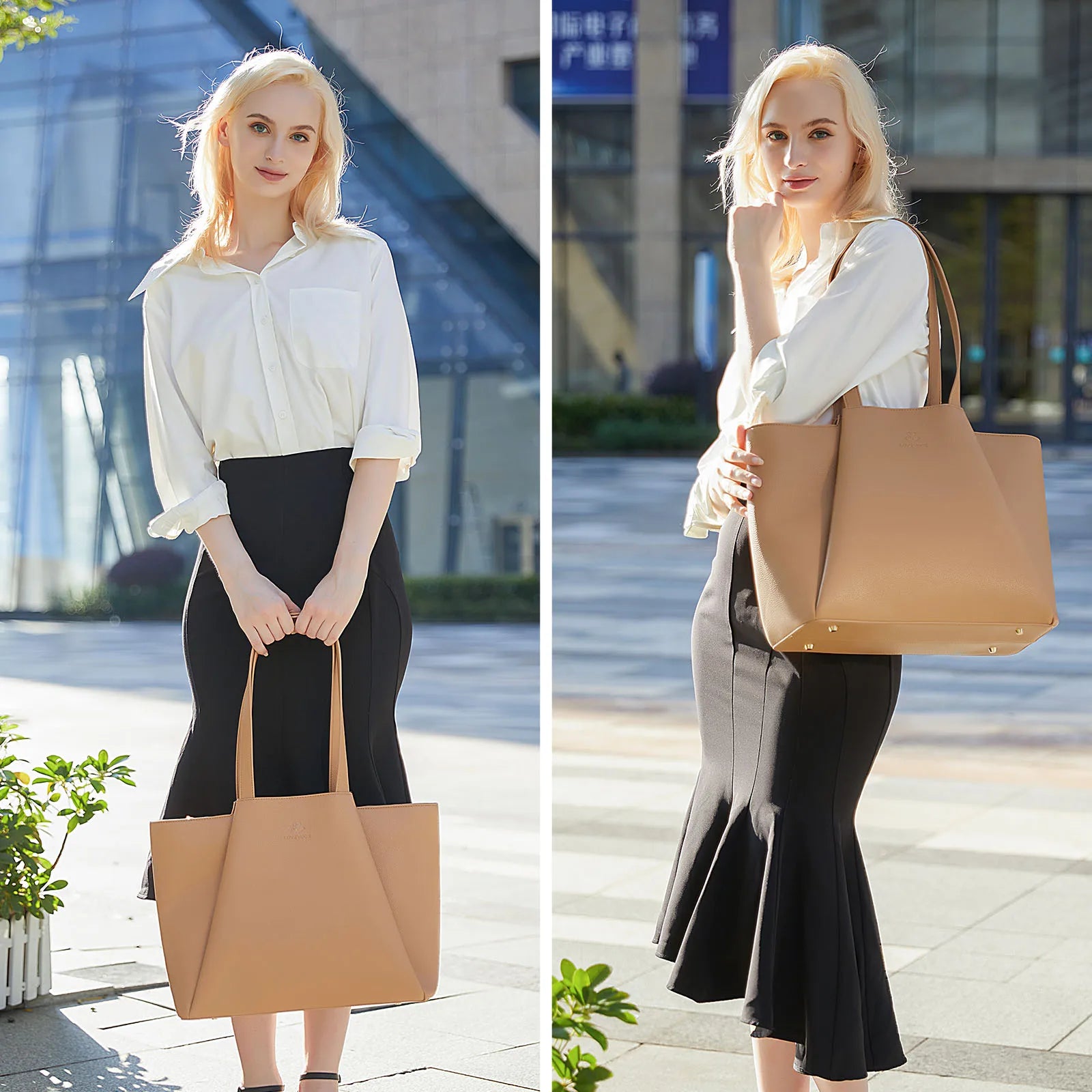 JMT-908362 Stylish 15.6-Inch Leather Laptop Tote Bag with Clutch - Versatile Work Handbag Set for Women