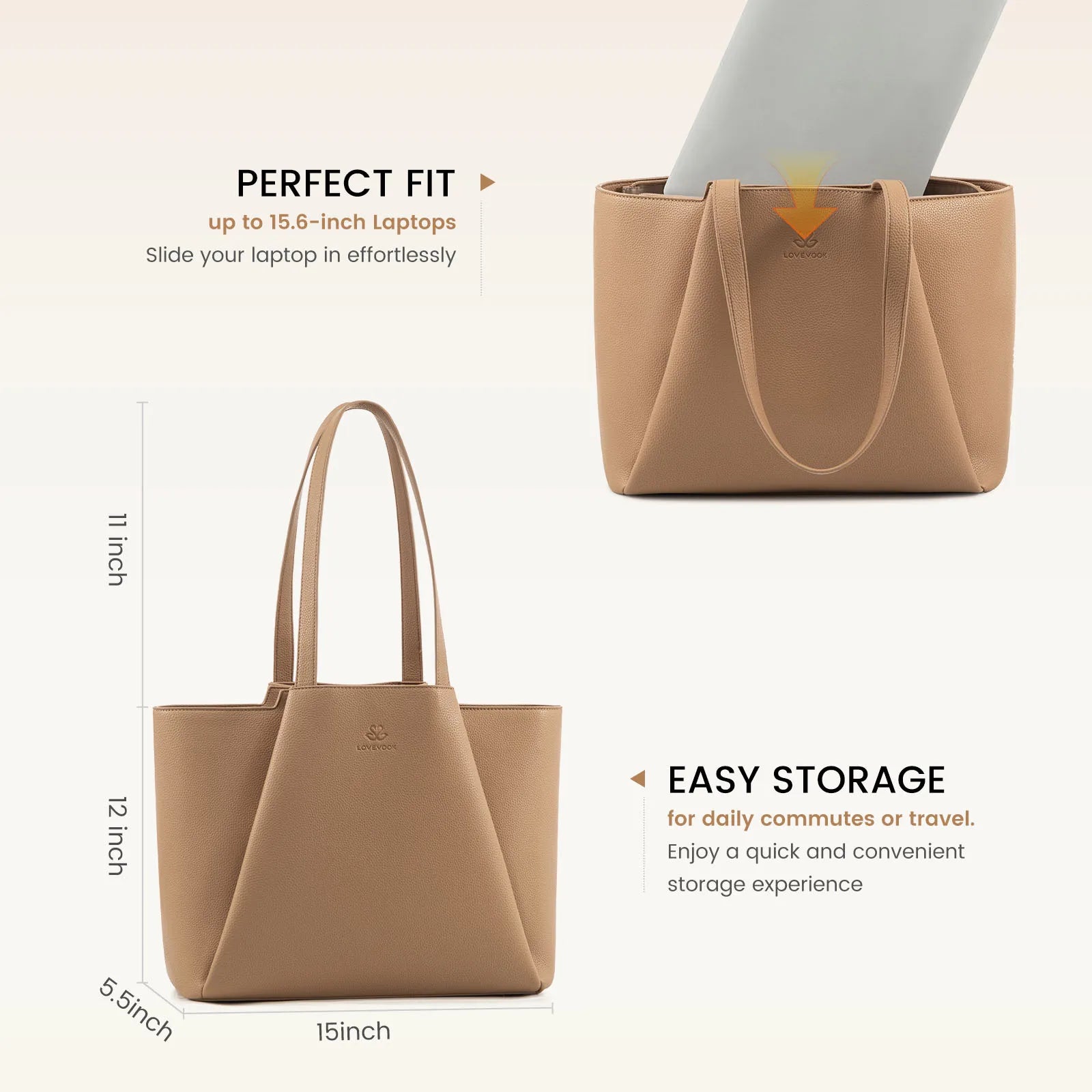 JMT-908362 Stylish 15.6-Inch Leather Laptop Tote Bag with Clutch - Versatile Work Handbag Set for Women