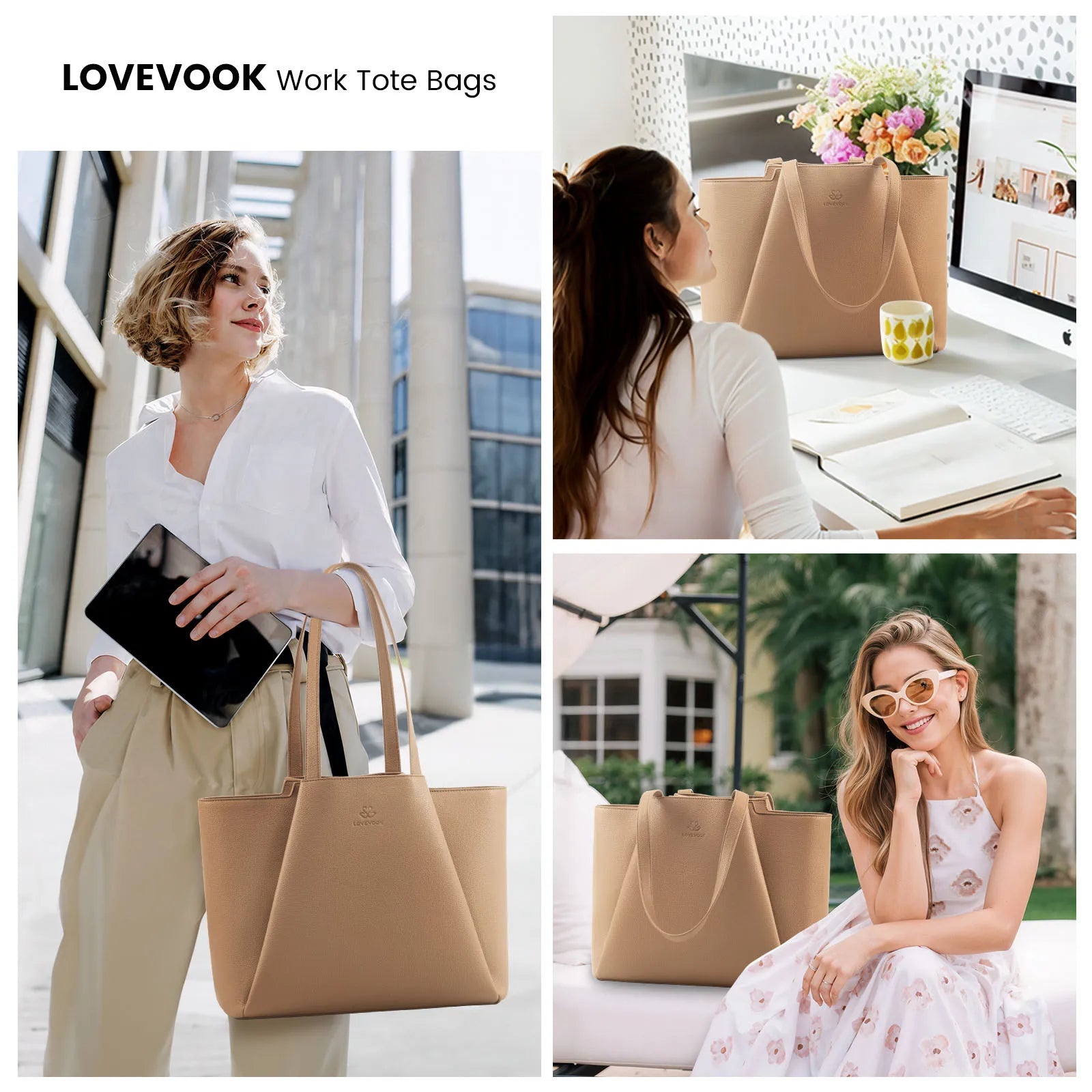 JMT-908362 Stylish 15.6-Inch Leather Laptop Tote Bag with Clutch - Versatile Work Handbag Set for Women