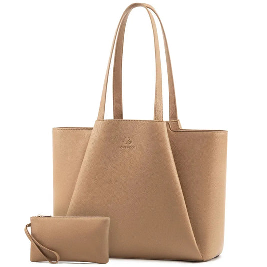 JMT-908362 Stylish 15.6-Inch Leather Laptop Tote Bag with Clutch - Versatile Work Handbag Set for Women