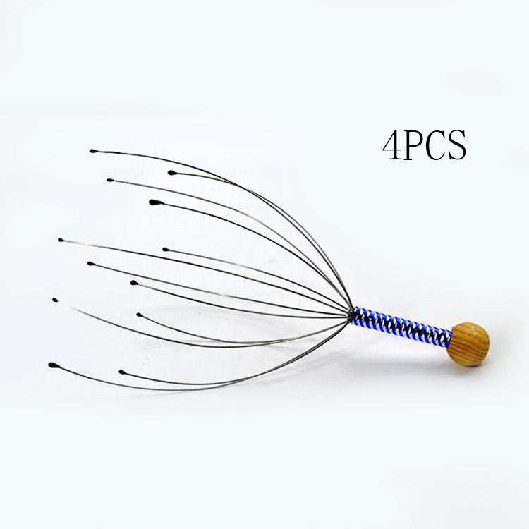 JMT-908938 Octopus Head Massager with Wooden Handle and Stainless Steel Claws for Scalp Relaxation and Blood Circulation