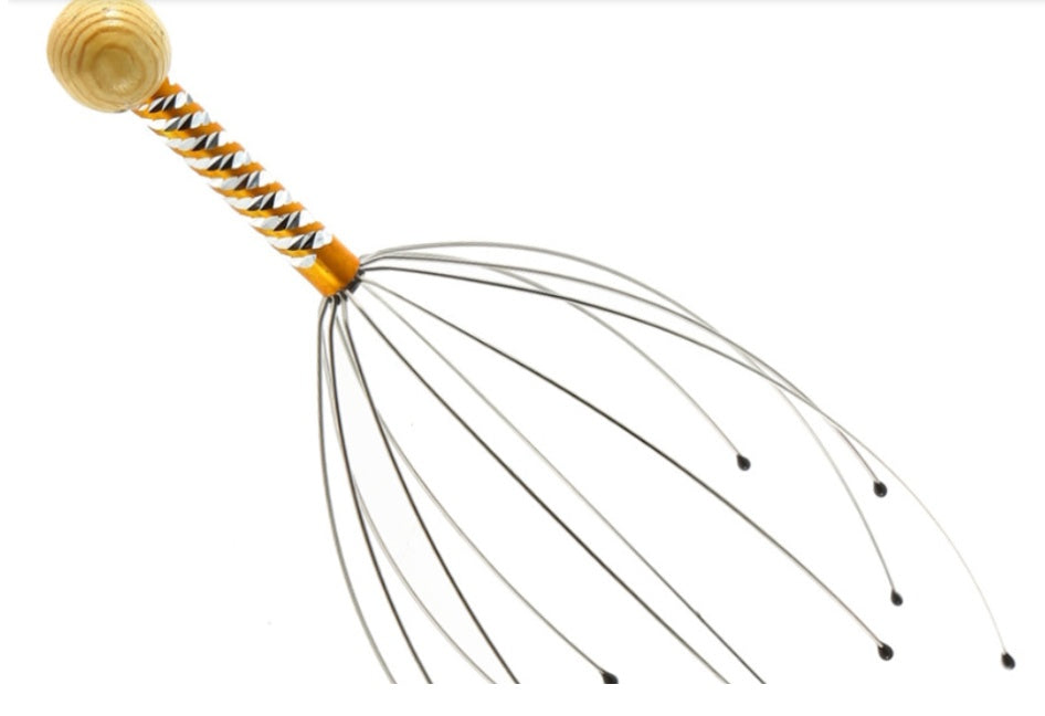 JMT-908938 Octopus Head Massager with Wooden Handle and Stainless Steel Claws for Scalp Relaxation and Blood Circulation