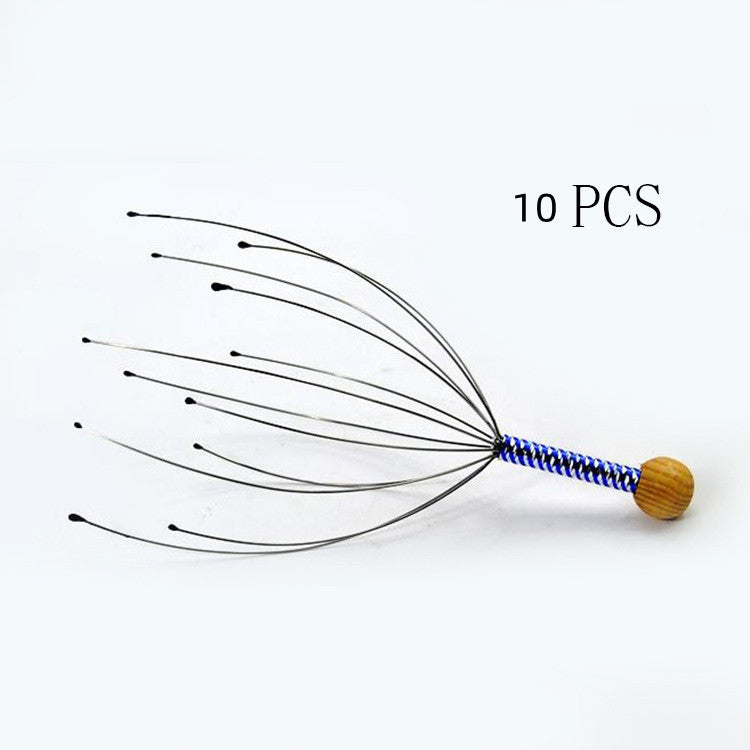 JMT-908938 Octopus Head Massager with Wooden Handle and Stainless Steel Claws for Scalp Relaxation and Blood Circulation