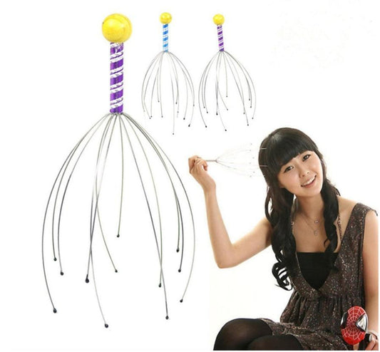 JMT-908938 Octopus Head Massager with Wooden Handle and Stainless Steel Claws for Scalp Relaxation and Blood Circulation