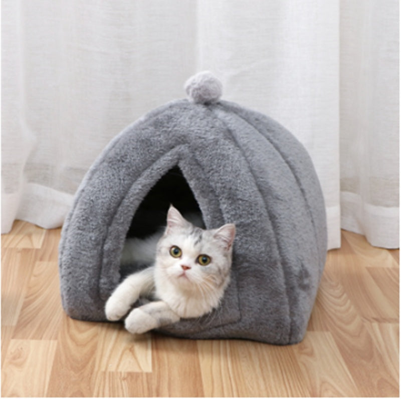 JMT-909002 Cozy Indoor Folding Cat House - Warm Wool Nest for Small to Medium Pets