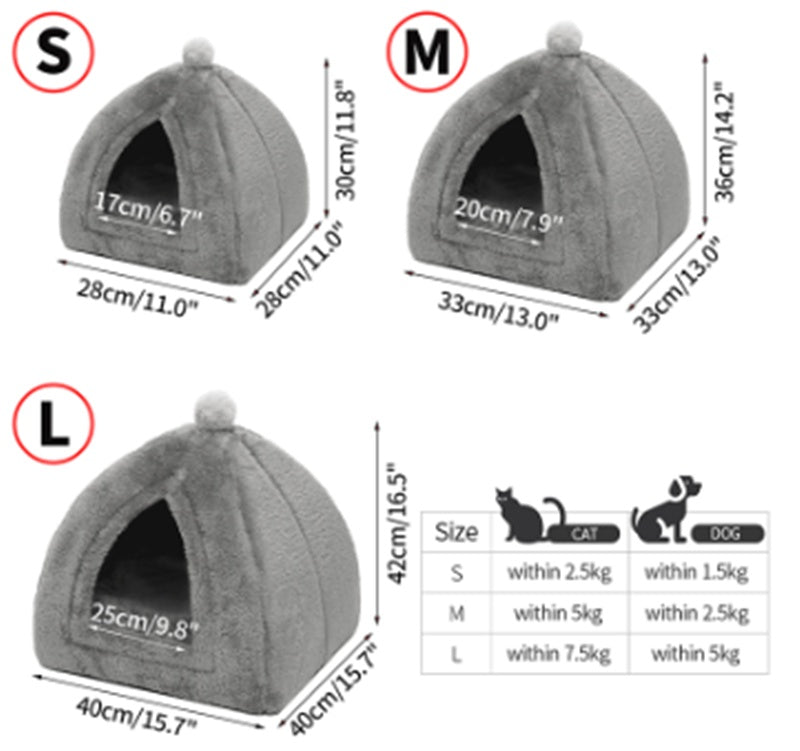 JMT-909002 Cozy Indoor Folding Cat House - Warm Wool Nest for Small to Medium Pets