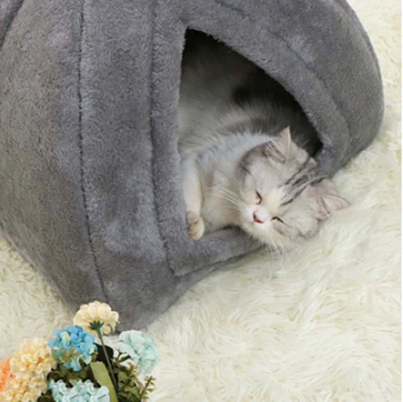 JMT-909002 Cozy Indoor Folding Cat House - Warm Wool Nest for Small to Medium Pets