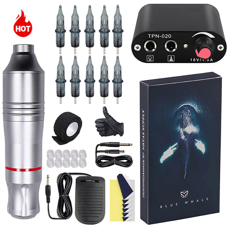 JMT-909002 Mini Tattoo Pen Set with Power Supply, Needles, and Accessories in Multiple Colors