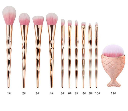JMT-909130 Diamond Fish Makeup Brush Set for Flawless Foundation, Eyeshadow, and Blush Application - 10 Brushes Included