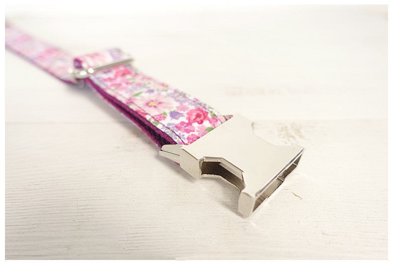 JMT-909194 Purple Flower Pattern Durable Dog Collar - Available in Multiple Sizes