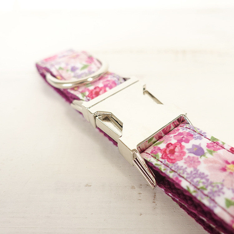 JMT-909194 Purple Flower Pattern Durable Dog Collar - Available in Multiple Sizes