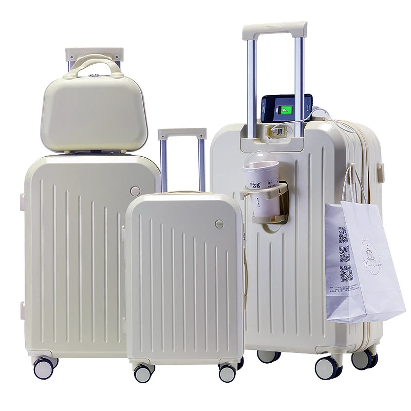 JMT-909322 Expandable 4-Piece Trolley Luggage Set - 20", 24", 28" Suitcases with Wheels and Matching Bag