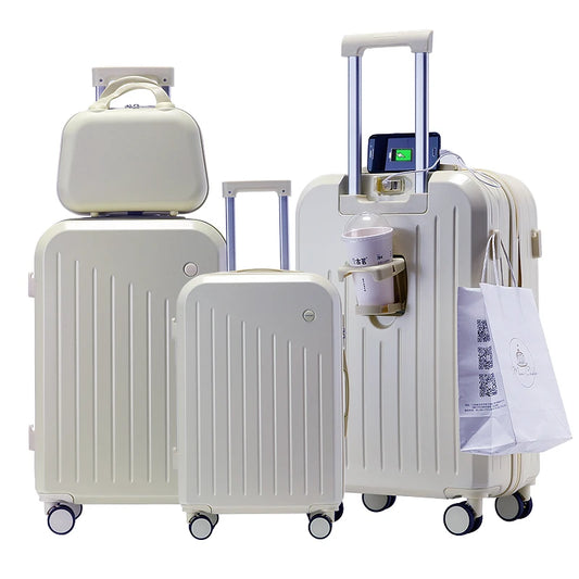 JMT-909322 Expandable 4-Piece Trolley Luggage Set - 20", 24", 28" Suitcases with Wheels and Matching Bag