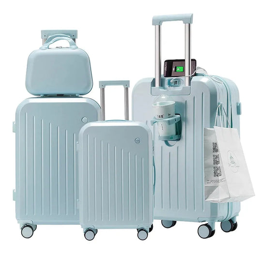 JMT-909322 Expandable 4-Piece Trolley Luggage Set - 20", 24", 28" Suitcases with Wheels and Matching Bag