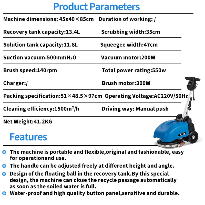 JMT-909322 Hand-Push Floor Scrubber for Efficient Scrubbing and Waxing in Industrial and Commercial Settings