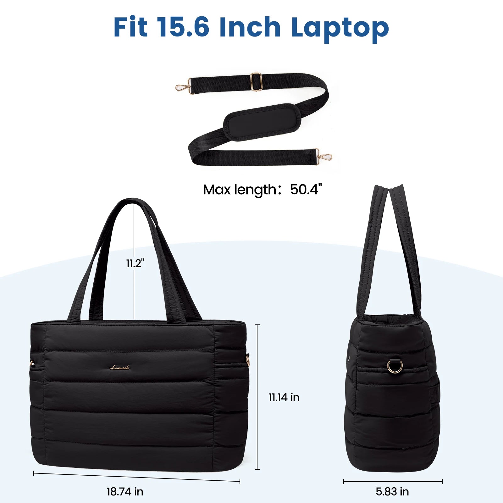 JMT-909514 Quilted Puffer Tote Bag for 15.6 to 17 Inch Laptops - Lightweight Office Shoulder Purse for Women