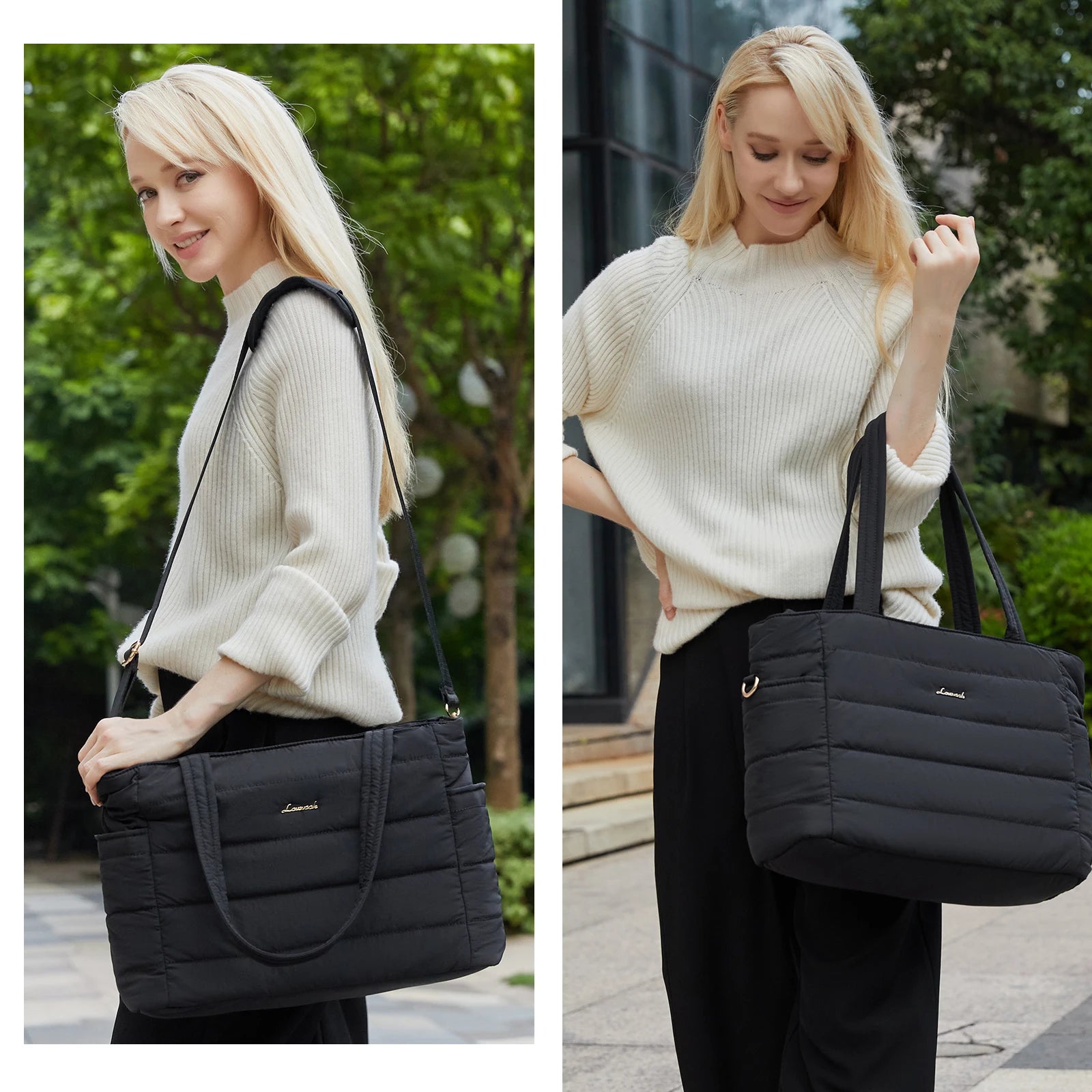 JMT-909514 Quilted Puffer Tote Bag for 15.6 to 17 Inch Laptops - Lightweight Office Shoulder Purse for Women