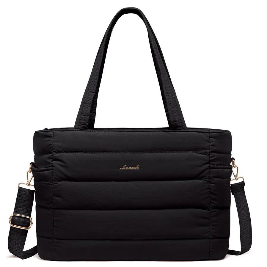 JMT-909514 Quilted Puffer Tote Bag for 15.6 to 17 Inch Laptops - Lightweight Office Shoulder Purse for Women
