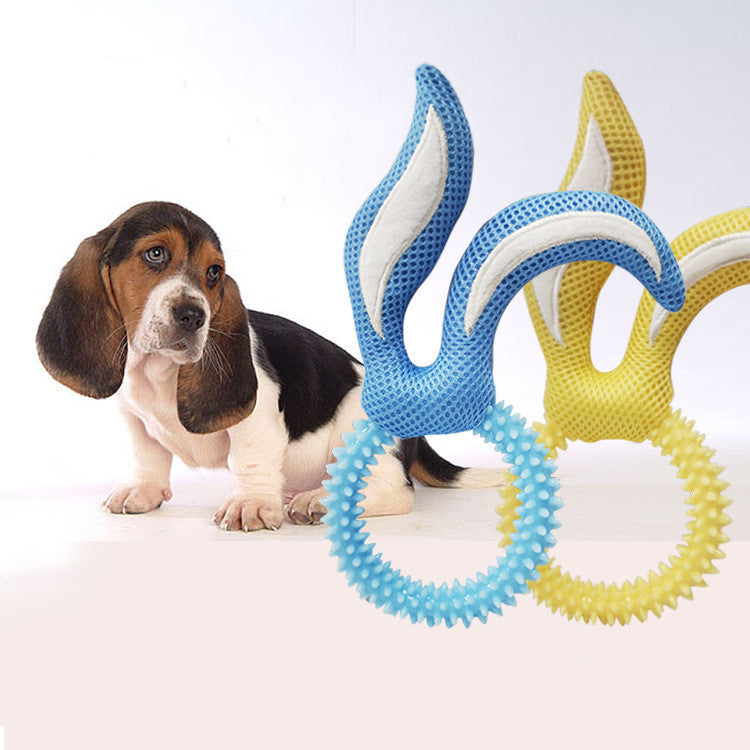 JMT-909834 Interactive Bunny Ears Dog Toy - Durable TPR Bite Toy in Pink, Pink Blue, and Pink Yellow