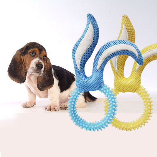 JMT-909834 Interactive Bunny Ears Dog Toy - Durable TPR Bite Toy in Pink, Pink Blue, and Pink Yellow