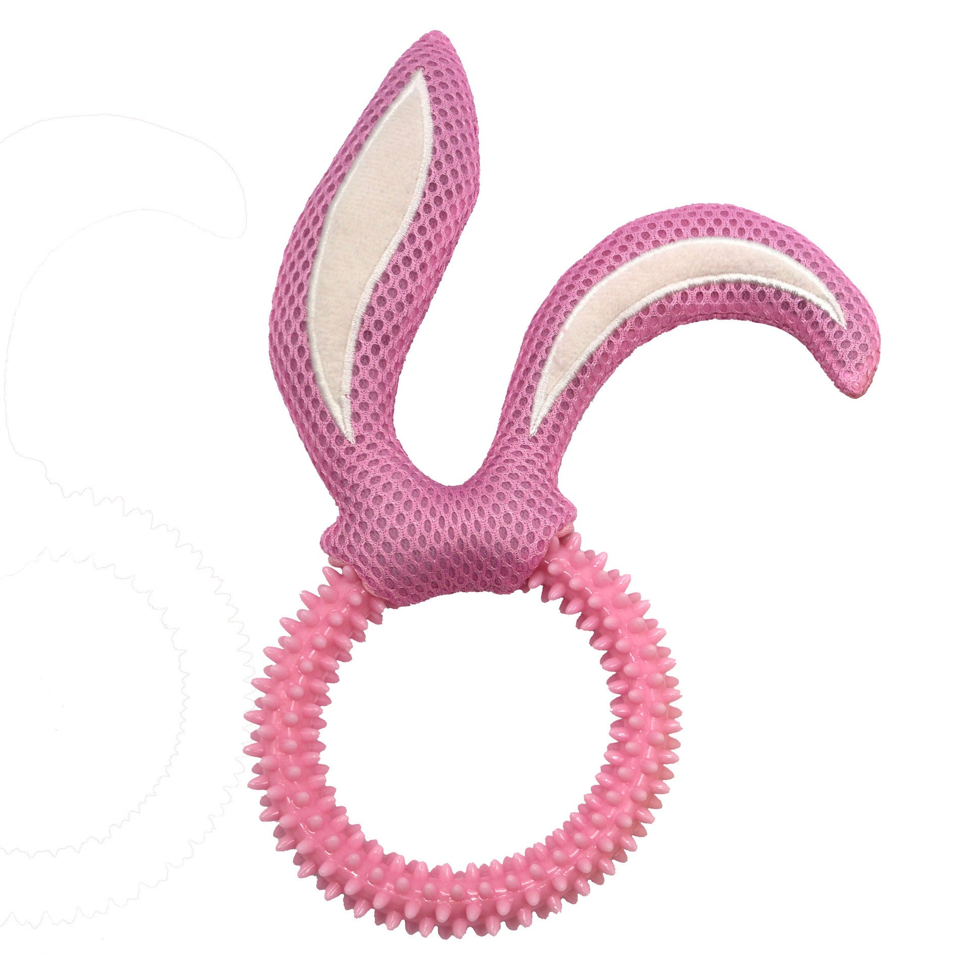 JMT-909834 Interactive Bunny Ears Dog Toy - Durable TPR Bite Toy in Pink, Pink Blue, and Pink Yellow